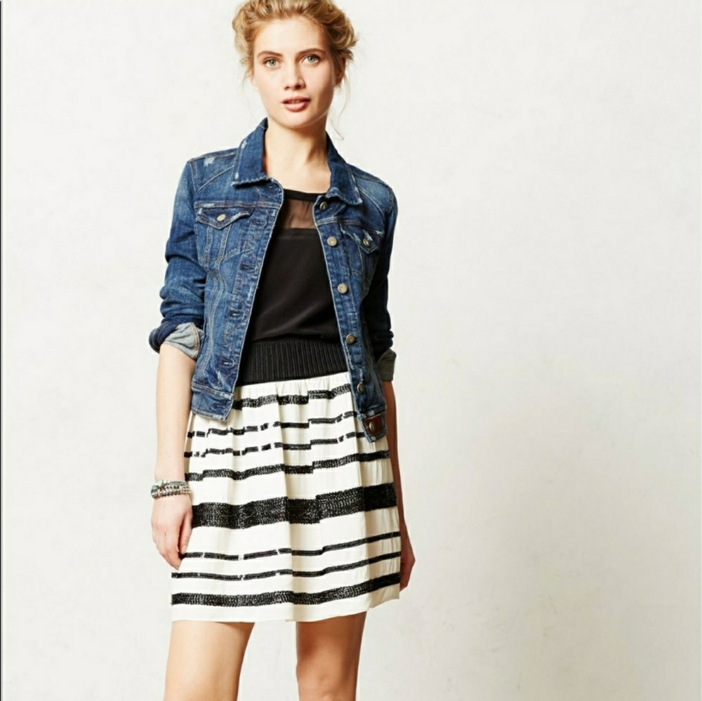 Anthropologie Maeve Sequin Striped Pull On Skirt Size Medium